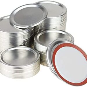 100-Count Wide Mouth Canning Lids, AuFreedo Mason Jar Lids for Canning, Leak Proof Split-Type Lids with Silicone Seals Rings(86mm/3.4inch)