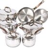 Lagostina Pots and Pans, Stainless Steel Cookware Set, All Heat Sources, Bronze Elegance, 12 Piece, Silver