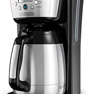BLACK+DECKER Thermal Coffee Maker, 12 Cup, Programmable, Digital Controls, Black and Silver, CM2036SC