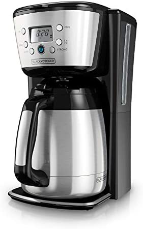 BLACK+DECKER Thermal Coffee Maker, 12 Cup, Programmable, Digital Controls, Black and Silver, CM2036SC