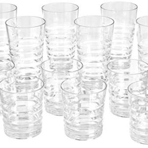 Amazon Basics 12-Piece Tritan Glass Drinkware Set - Ribbed Highball and Double Old Fashioned, 6-Pieces Each, 24oz./17oz.