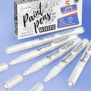 White Paint Pen for Rock Painting, Stone, Ceramic, Glass, Wood, Tire, Fabric, Metal, Canvas. Set of 5 Acrylic Paint White Marker Water-Based Extra-fine Tip