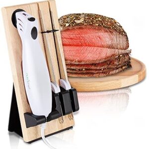 NutriChef PKELKN16 Portable Electrical Food Cutter Knife Set, Wood Stand, One Size, White (Pack of 4)