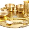 Prisha India Craft Embossed Design Pure Brass Dinner Thali Set, Dinnerware & Serveware, 7 Pieces (Gold)