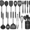 Silicone Cooking Utensil Set, Umite Chef 15pcs Silicone Cooking Kitchen Utensils Set, Non-Stick Heat Resistant - Best Kitchen Cookware with Stainless Steel Handle - Black