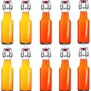 Jucoan 10 Pack Clear Swing Top Glass Bottles, 8oz Glass Beer Bottles with Flip Top Stopper Airtight Lid for Brewing Kombucha, Wine, Beverage, Oil, Vinegar