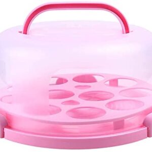 Cake Carrier with Handle, Ohuhu Cake Container, Cupcake Holder, Portable Round Cake Holder, Two Sided Base for Pies, Cookies, Nuts, Fruit etc, Suitable for 10 inch Cake, Pink, Gift Idea For Mother Sister