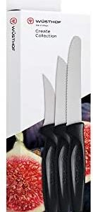 Wüsthof Create Collection 3 Piece Kitchen Knife Set (1065370001) Includes Peeling Knife, Serrated Utility Knife, and Paring Knife, Black Handle Set