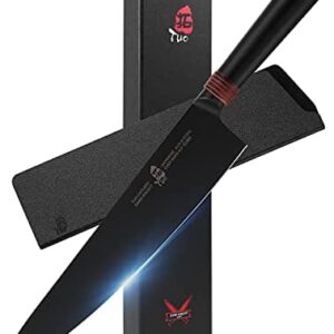 TUO Chef Knife 9.5" - Japanese Gyuto Knife Razor Sharp Chefs Knives Black Titanium Coated Blade - Japanese AUS-8 Stainless Steel Ergonimic Pakkawood Handle - Dark Knight Series with Sheath & Gift Box
