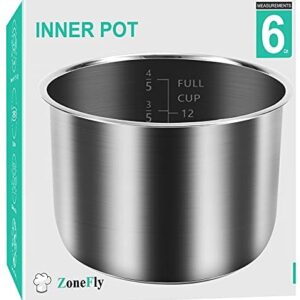 6Qt Power Cooker XL Replacement Inner Pot Stainless Steel Compatible with 6 Quart Power Pressure Cooker PPC770 PPC771 PPC770-1 PRO PCXL-PRO6 YBD60-100 WAL1 WAL2 Stainless Steel Inner Pot Parts - 6 QT
