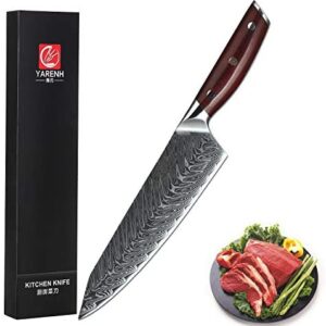 Yarenh Chef Knife 8 inch - Professional Kitchen Knives - Japanese Damascus Stainless Steel Blade & Dalbergia Wood Handle,Gift Box Packaging,Sharp Gyutou Knife KTF-Series