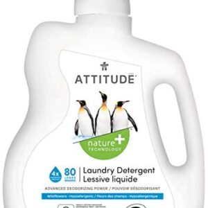 ATTITUDE Natural Liquid Laundry Detergent, Suitable For Sensitive Skin, ECOLOGO Certified, Hypoallergenic, High Efficiency, Wildflowers, 2 Liters, 80 Loads
