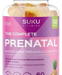 SUKU Vitamins Prenatal Gummy Supplement, Sugar Free, Keto, Plant-Based, Gluten-Free, Gummies Packed with 20 Essential Vitamins and Minerals, Folate, Choline, Calcium, Helps Support Normal Early Fetal Development, 60 Gummies (30 Day Supply)