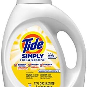 Tide simply free & sensitive liquid Laundry Detergent, Unscented, 64 Loads 2.72 Liter