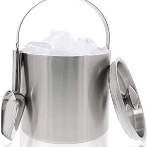 Stainless Steel Double Walled Ice Bucket with Scoop - Barware Serveware for Parties Events Gatherings 1.4 Liters 6.6H x 7.5W Inches