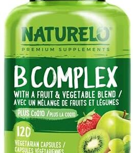 NATURELO B Complex - Whole Food Complex with Vitamin B6, Folate, B12, Biotin - Supplement for Energy and Stress - High Potency - Vegan - Vegetarian - Non GMO - Gluten Free - 120 Capsules