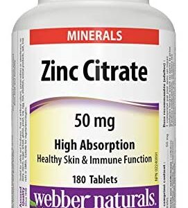 Webber Naturals Zinc Citrate, Tablet, 50 mg, 180 Count