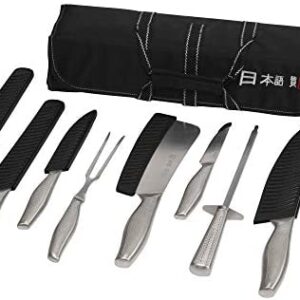 Ross Henery Professional Japanese Style Premium Stainless Steel 9 Piece Chefs Knife Set with Protective Sheaths in Canvas Carry Case