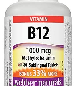 Webber Naturals Vitamin B12 Methylcobalamin, Quick Dissolve Tablet, 1,000 mcg, 80 Count