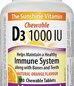 Webber Naturals Vitamin D3 1,000 IU, 180 Chewable Orange Tablets, For Healthy Bones, Teeth, and the Maintenance of Good Health, Gluten and Diary Free, Non-GMO (Pack of 1)