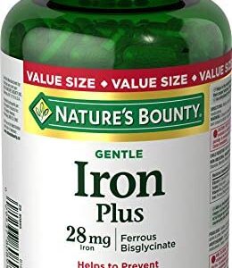 Nature's Bounty Gentle Iron Plus Pills, Supplement, Helps Prevent Iron Deficiency Anemia, 28 Mg, 150 Capsules