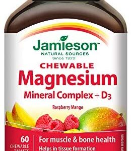 Jamieson Magnesium Mineral Complex - Raspberry Mango Flavour Chewable Tablets, 60 Count (Pack of 1)