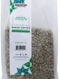 Unroasted Green Coffee Beans, ETHIOPIAN Single Origin, Organic Raw Washed Coffee Beans for Home Roasting, Fairtrade, Directly Sourced from Farmer Co-op, 1 Lb / 100% Café Vert, Produit de Ethiopia, Poids Net 1 lb