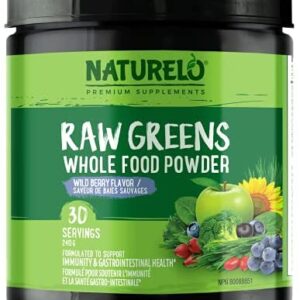 NATURELO Raw Greens Superfood Powder - Supplement to Boost Energy, Detox, Enhance Health - Organic Spirulina & Wheat Grass - Whole Food Nutrition from Fruits & Vegetables - 30 Servings