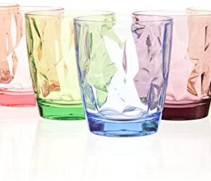 Acrylic Drinking Glasses Set Colored Plastic Tumblers Cups Glassware for Kids Unbreakable Restaurant Beverage Juice Water Drinkware for Outdoor Camping Picnic Beach (6, 6 colors)