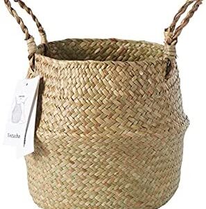York Duck Woven Seagrass Belly Basket with Handles for Storage, Laundry, Picnic,Woven Plant Pot Holders (M)
