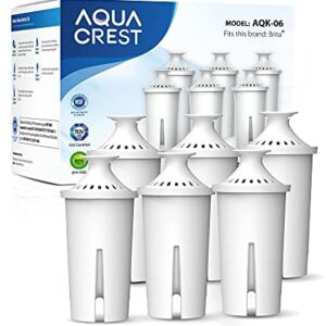 Replacement for Brita Pitchers & Dispensers, NSF, TÜV SÜD Certified Pitcher Water Filter, 1 Year Filter Supply, Compatible with Brita Classic OB03, Mavea 107007, and More, by AQUA CREST (6 Packs)