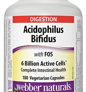 Webber Naturals Acidophilus Bifidus with FOS, 6 Billion Active Cells, Vegetarian Capsule, 180 Count