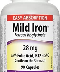 Webber Naturals Mild Iron, Easy Absorption (Ferrous Bisglycinate) 90-Count