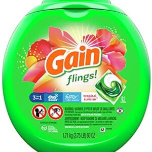 Gain flings! Laundry Detergent Liquid Pacs, Tropical Sunrise, 81 Count - Packaging May Vary