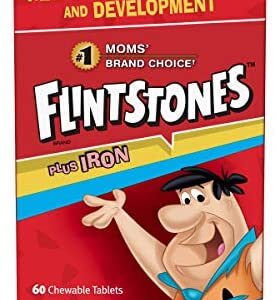 FLINTSTONES Plus Iron Chewable Multivitamin for Kids, Helps with Normal Growth and Development, 60 Chewable Tablets