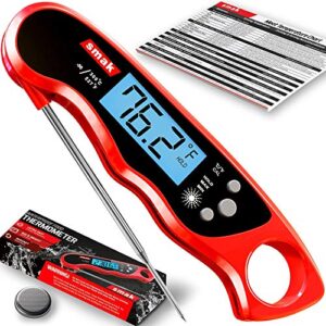 Digital Instant Read Meat Thermometer - Smak Waterproof Kitchen Food Cooking Thermometer with Backlight LCD - Best Super Fast Electric Meat Thermometer Probe for BBQ Grilling Baking Turkey