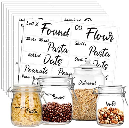 231 Pcs Clear Pantry Labels Set for Kitchen Restaurant Storage Organization Water Resistant with 7 Sizes Customizable Stickers for Food Containers, Jars for Flour, Sugar, Oat
