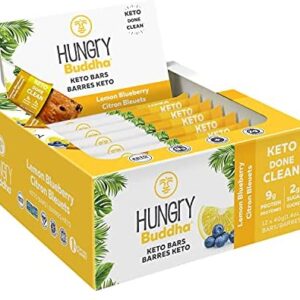 Buddha Brands Hungry Buddha Keto Bars - 12 Pack of Low Sugar, Low Net Carb, High Protein Keto Diet Nutrition Bar Made with Only Plant-Based, Clean Ingredients [Lemon Blueberry]
