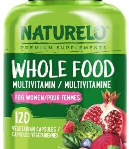 NATURELO Whole Food Multivitamin for Women - Natural Vitamins, Minerals, Raw Organic Extracts - Best Supplement for Energy and Heart Health - Vegan - Non GMO - 120 Capsules