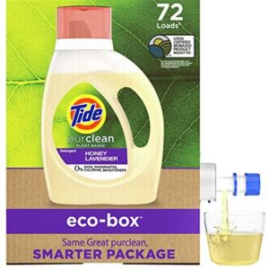 Tide Purclean, Plant Based Laundry Detergent Liquid Eco-Box, (Laundry Soap), Concentrated, Honey Lavender, HE Compatible, 72 Loads
