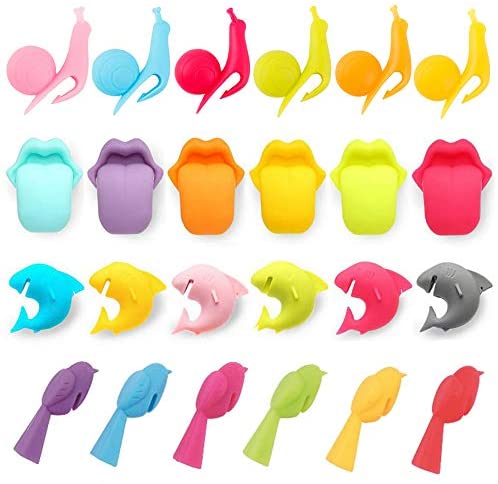 51PlIQOLCoL._AC_.jpg REAMTOP Wine Glass Markers Mini Shark and Snail Shape Tea Bag Holder Silicone Suction Cups Tongue Chickadee Reusable Glass Identifiers Wine Accessories 24pcs 4 Sets