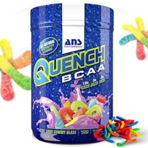 ANS Performance Quench BCAA Powder - Workout Muscle Recovery Drink - Dietary Supplement with Protein, Amino Acids - No Added Sugar, Zero Carbs And Calories - Keto-Friendly - 100 Servings, Sour Gummy Blast
