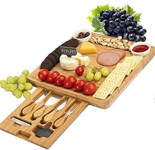 CTFT Cheese Board and Knife Set Bamboo Charcuterie Platter & Serving Tray for Cheese,Wine, Crackers, Brie and Meat