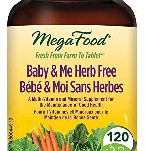 MegaFood - Baby & Me Herb Free, Prenatal and Postnatal Multi-Vitamin Supplement for Pregnant and Breastfeeding Women, Folate, Vitamin D3, and B Vitamins, 120 Tablets