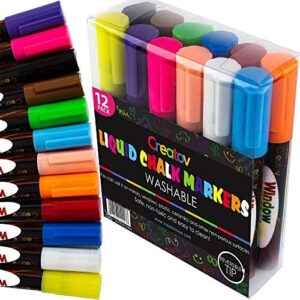 Liquid Chalkboard Window Chalk Markers - 12 Pack Erasable Pens Great for Chalkboards & Glass - Non Toxic Safe & Easy to Use Washable Marker Neon Bright Vibrant Colors Pen for Kids and Adult