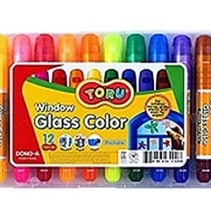 Toru Window Glass Color Crayon Marker Washable Paper Aqua Non-Toxic 12 Colors