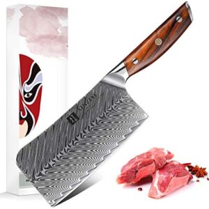 XINZUO Damascus Bone Chopper Knife, 6.5 inch Forged Chef Meat Cleaver Vegetable Kitchen Knife, Professional Butcher Knife for Kitchen and Restaurant, Ergonomic Rosewood Handle -Yi Series