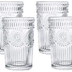 Kingrol 4 Pack 12.5 Ounces Romantic Water Glasses, Premium Drinking Glasses Tumblers, Vintage Glassware Set for Juice, Beverages, Beer, Cocktail