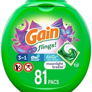 Gain Flings Moonlight Breeze Laundry Detergent Packs, 81 Count - New Model, Gain Flings Moonlight Breeze Laundry Pacs (8529359)
