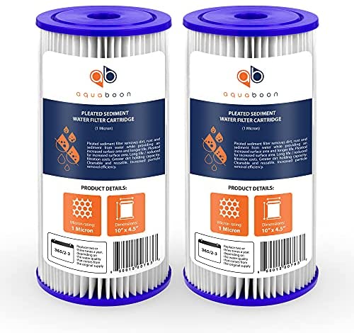 51wkr3YU8nS._AC_.jpg Aquaboon 1 Micron 10" Pleated Sediment Water Filter Replacement Cartridge | Whole House Sediment Filtration | Compatible with FM-10-1, ECP1, FM-10-1A, HDC3001, WPC1FF975, 2-Pack